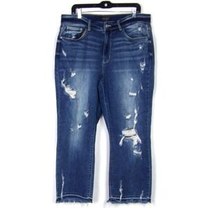 JUDY BLUE Distressed Medium Stretch High Rise Straight Fit Jeans Women's 14W